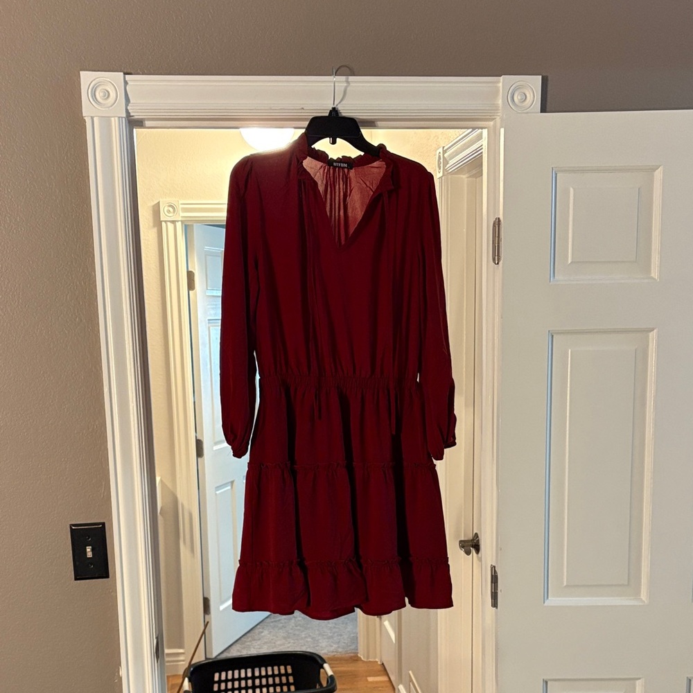 Chic Long Sleeve Burgundy Dress